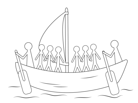 Aboriginal Painting Of Boat With Human Figures Coloring Page